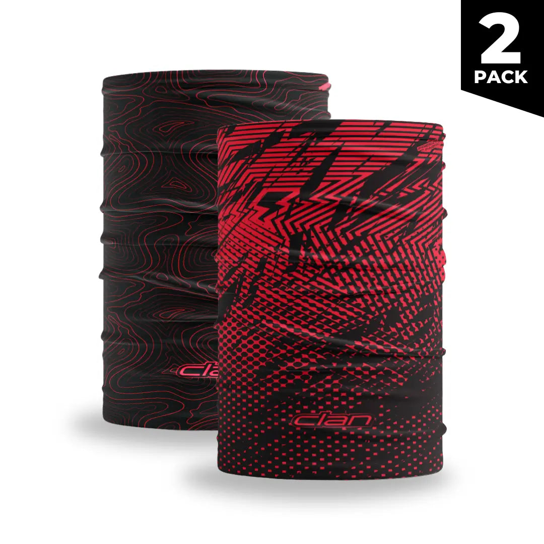 Bandana (2 Pack) - Red - Grunge & Topo