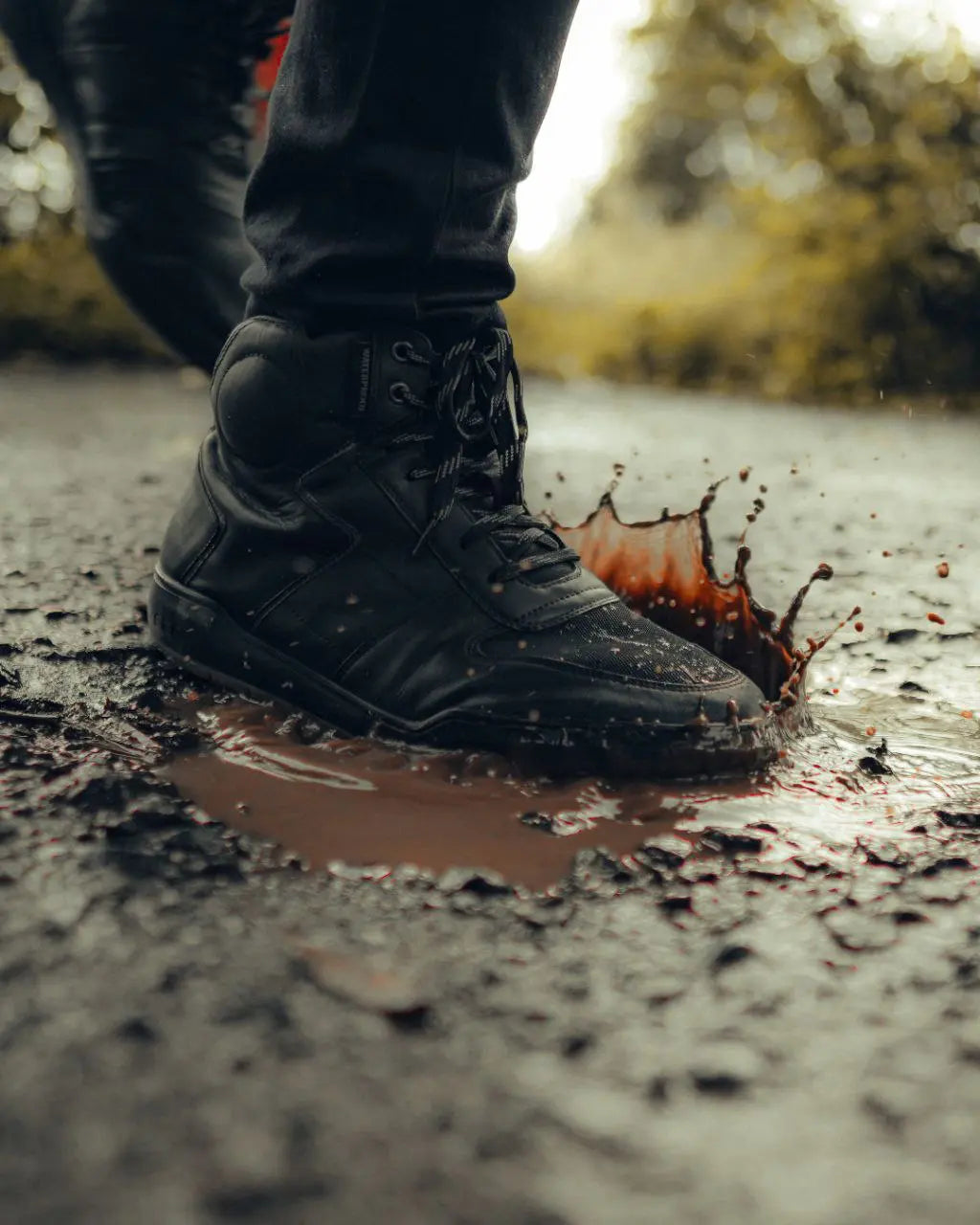 Clan Stealth waterproof riding shoe lifestyle photograph