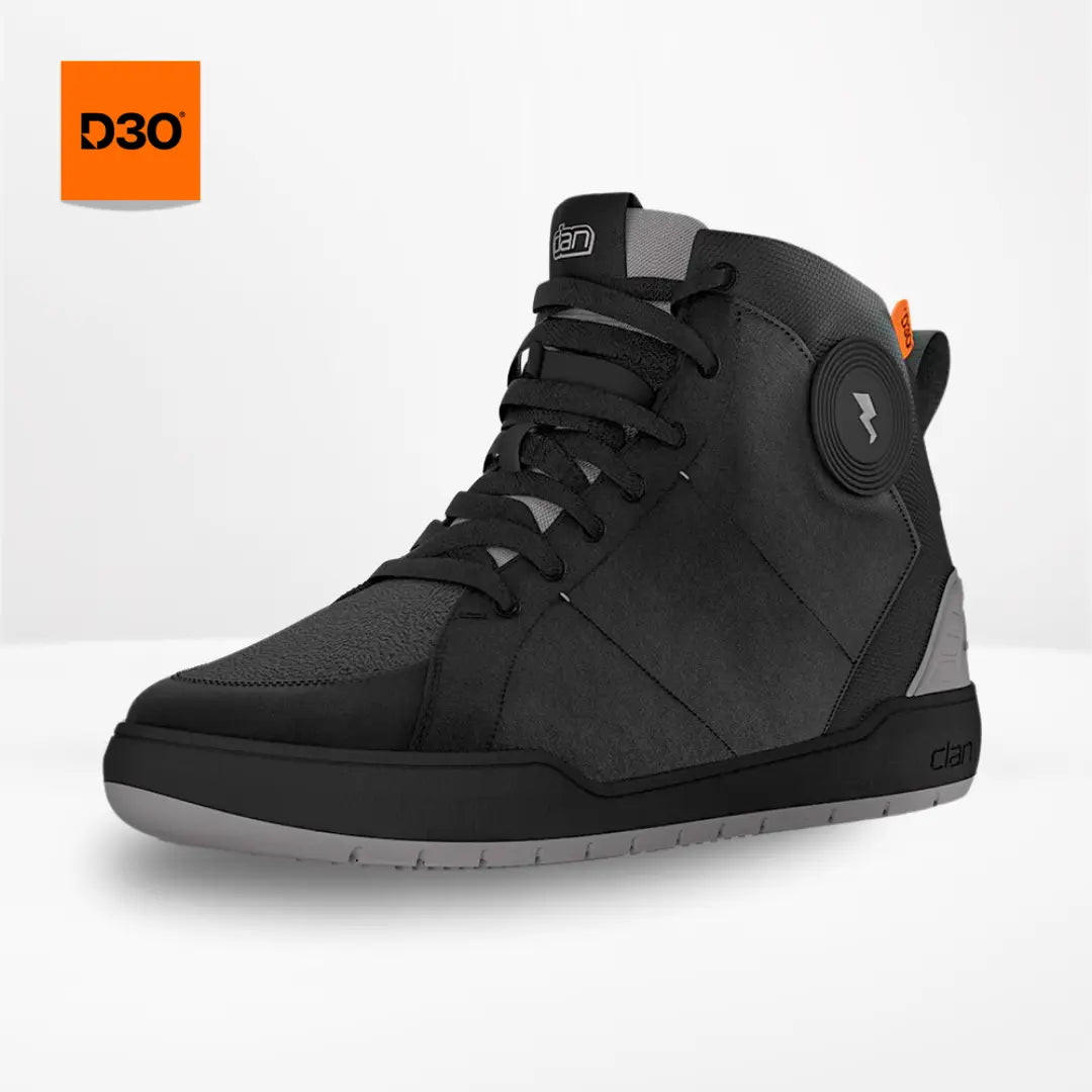 Clan Scout Grey D3O waterproof motorcycle riding shoe — three-quarter product view