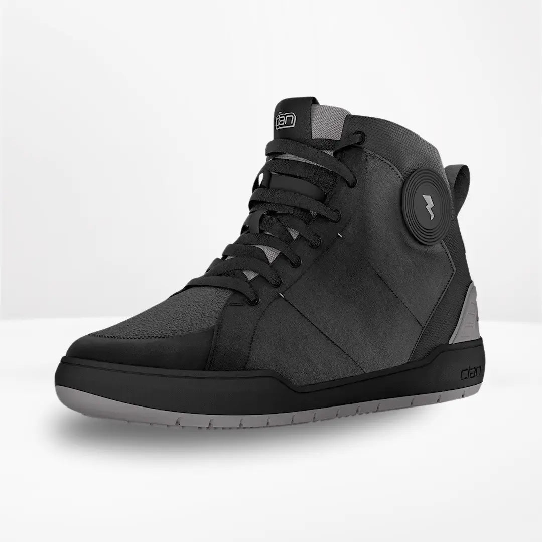 Clan Scout Grey waterproof motorcycle riding shoe — three-quarter product view