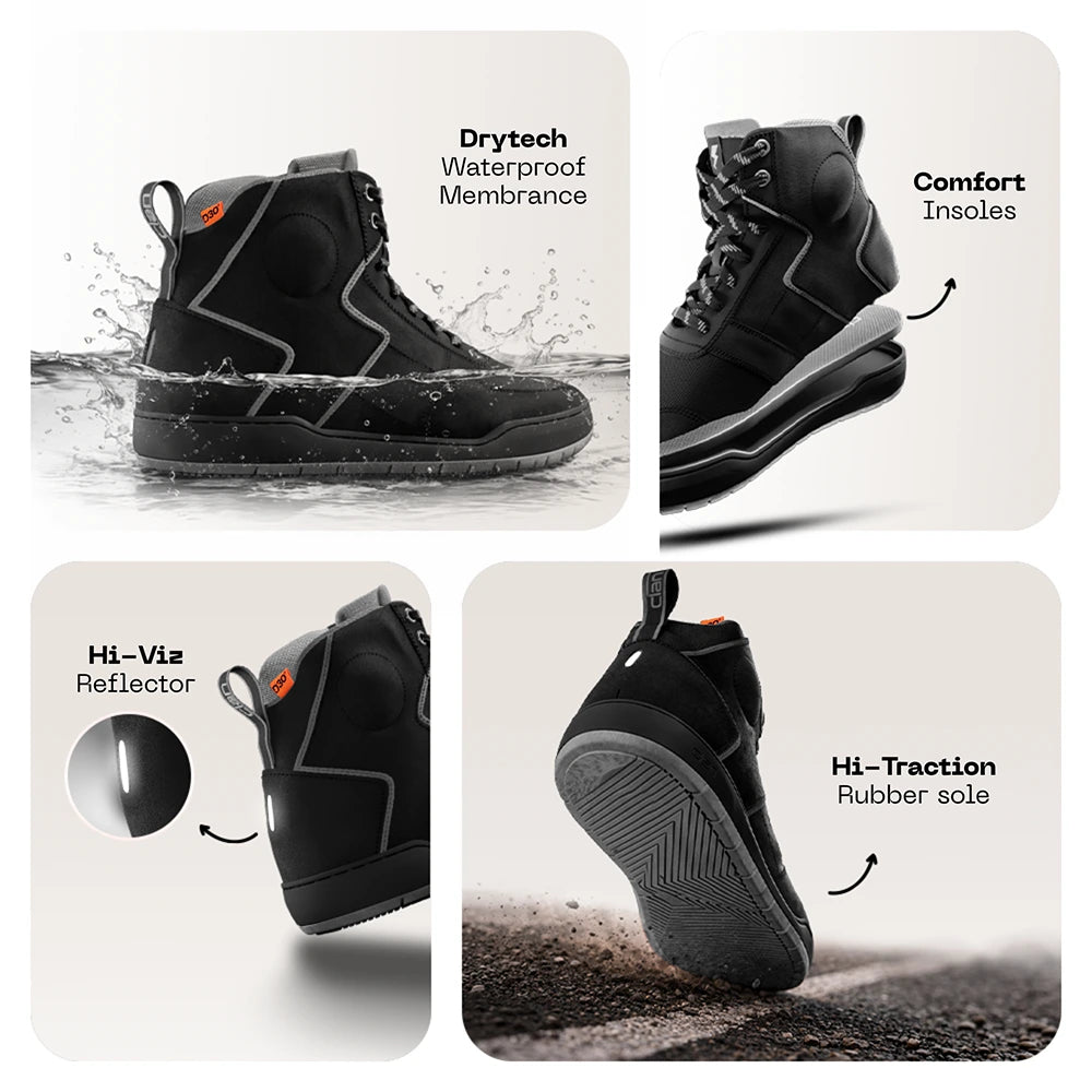 Clan Stealth Grey D3O waterproof motorcycle riding shoe — outsole tread view