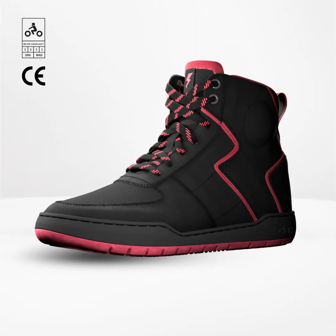 Clan Stealth Red waterproof motorcycle riding shoe — three-quarter product view