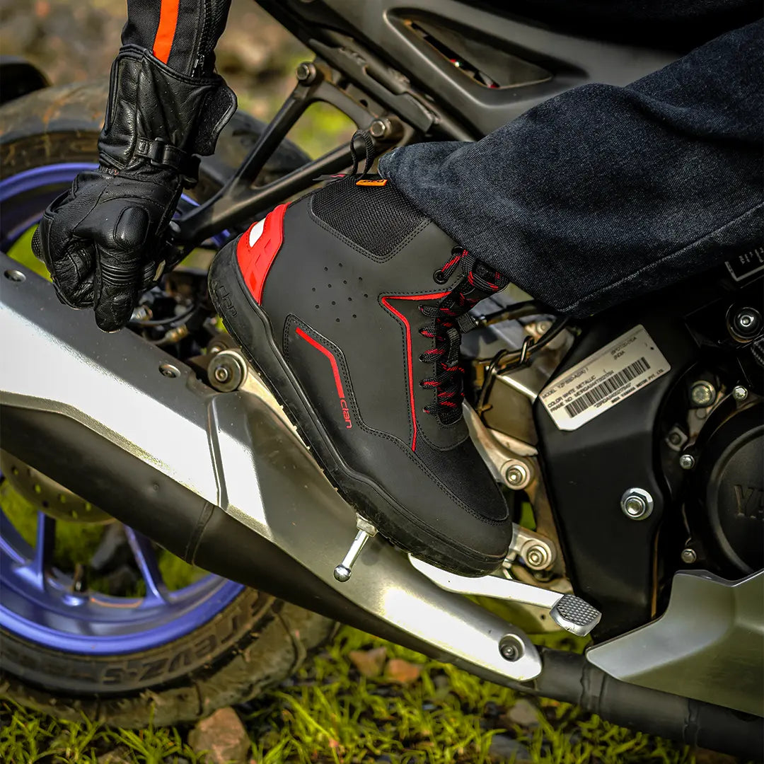 Clan Torque motorcycle riding shoe in use