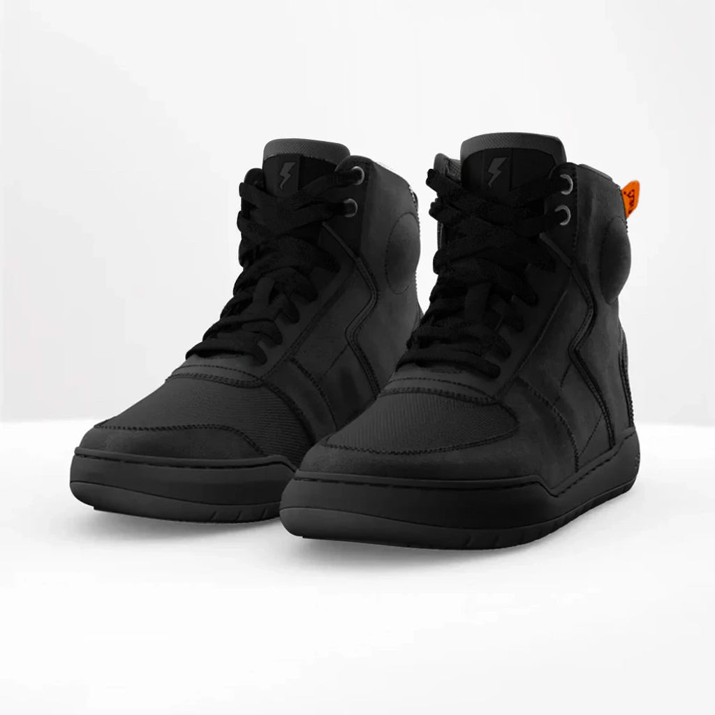 Clan Stealth Black D3O waterproof motorcycle riding shoe — rear profile
