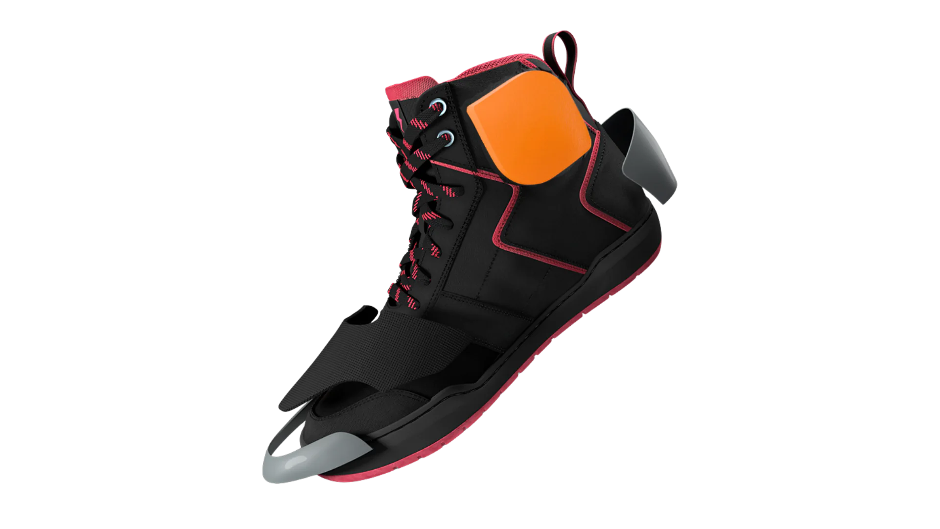 Exploded Clan Stealth riding shoe showing its protective toe, heel, ankle and upper construction