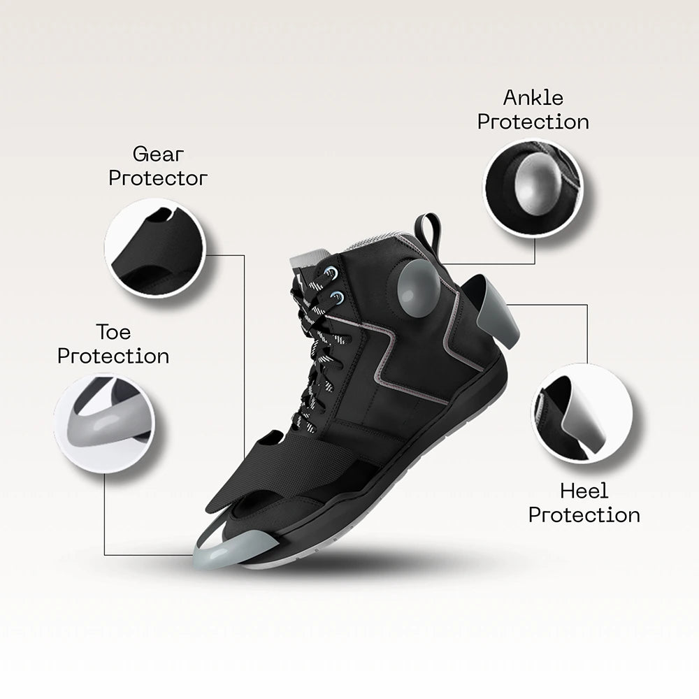 Clan Stealth Grey D3O waterproof motorcycle riding shoe — front view