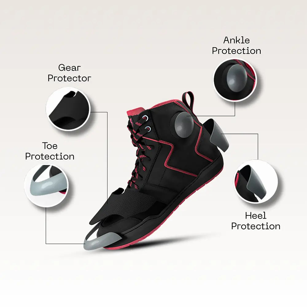 Clan Stealth Red D3O waterproof motorcycle riding shoe — front view