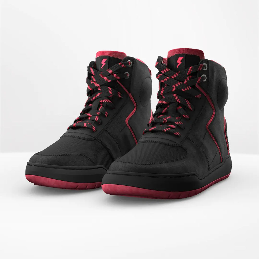 Clan Stealth Red waterproof motorcycle riding shoe — outsole and heel view