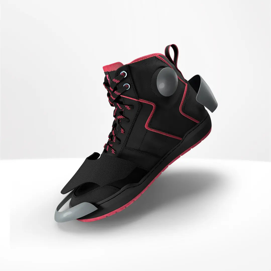 Clan Stealth Red waterproof motorcycle riding shoe — protective upper details