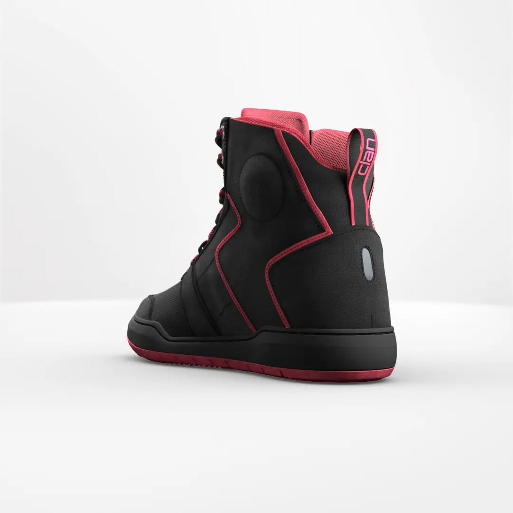 Clan Stealth Red waterproof motorcycle riding shoe — side profile