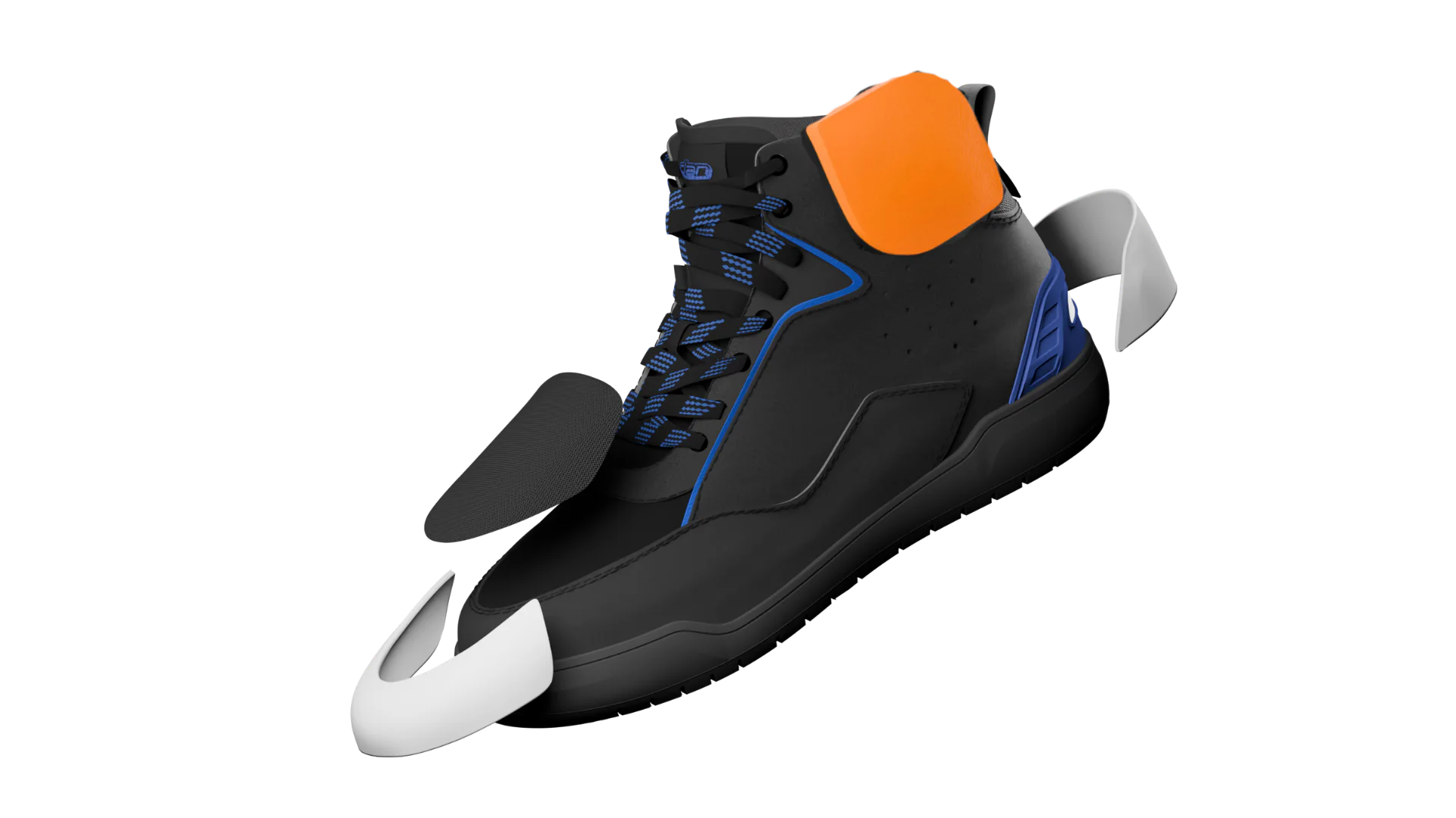Exploded Clan Torque riding shoe showing its protective toe, heel, ankle and upper construction